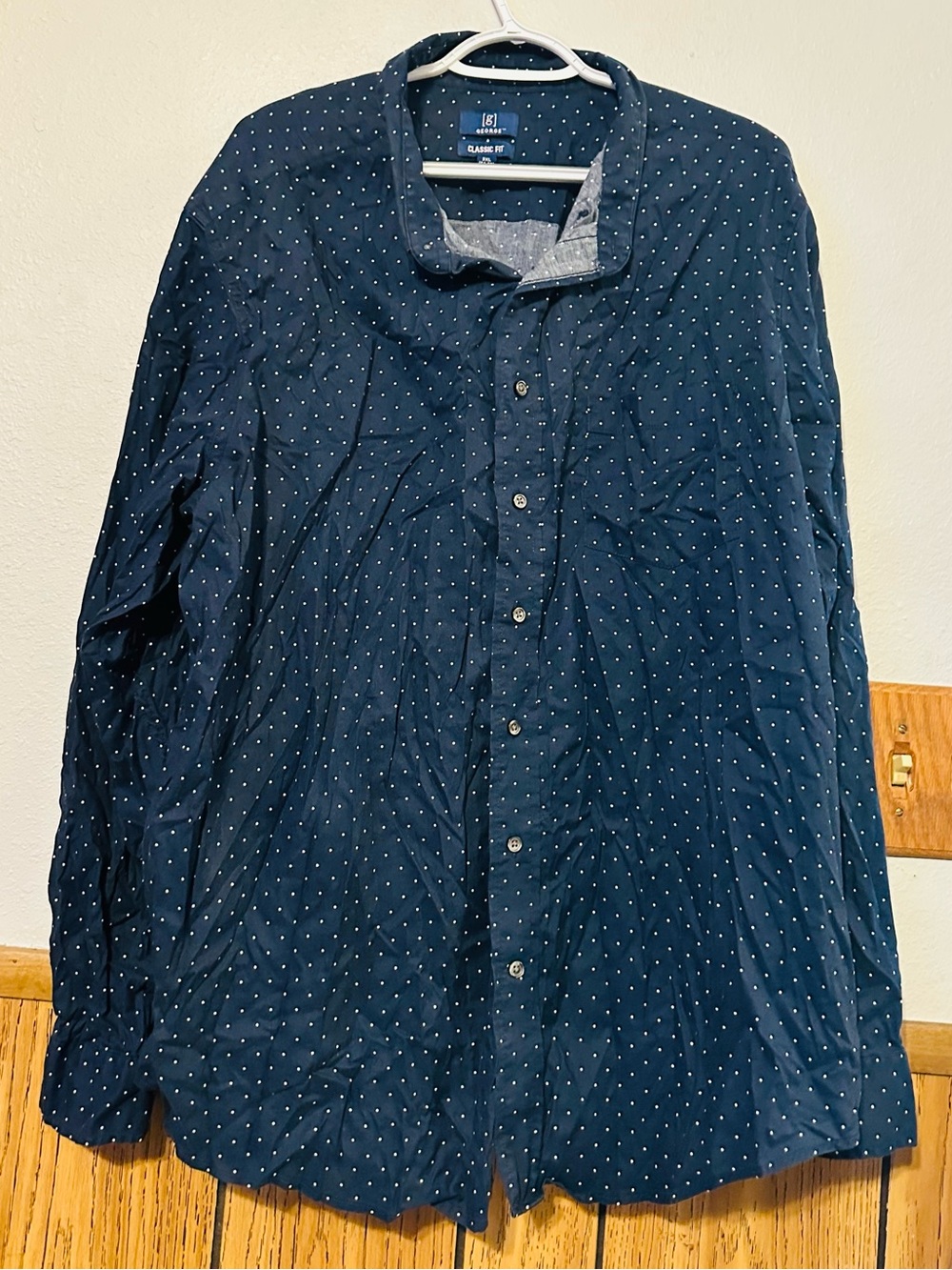 George Classic Fit Men's Navy Blue Polka Dot Button-Up shirt size 3XL (54-56)